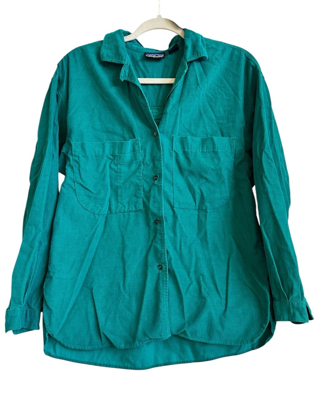 Vintage Patagonia Corduroy Button Up Shirt Teal Green Fine Wale Cotton Medium